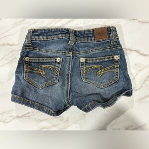 Justice Blue Denim Shorts with Yellow Stitching